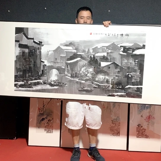 绘画纯手绘作品带框发货