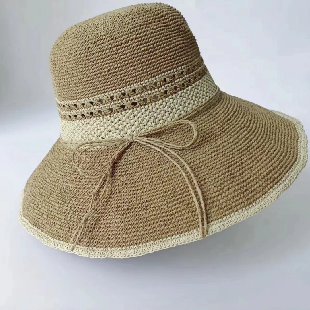 拼色草编大檐草帽