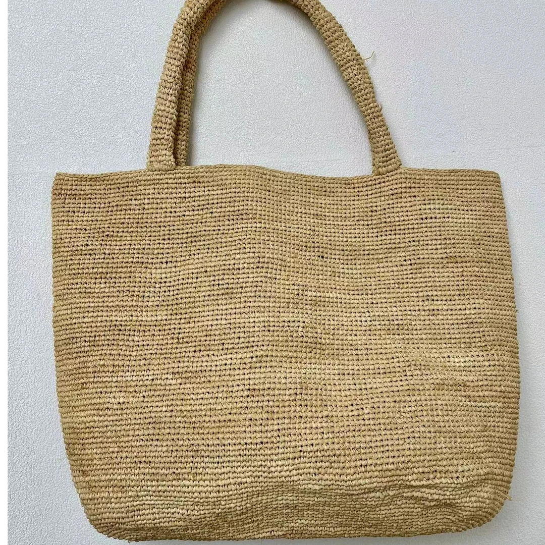 单肩托特包手拎拉菲草度假风包包