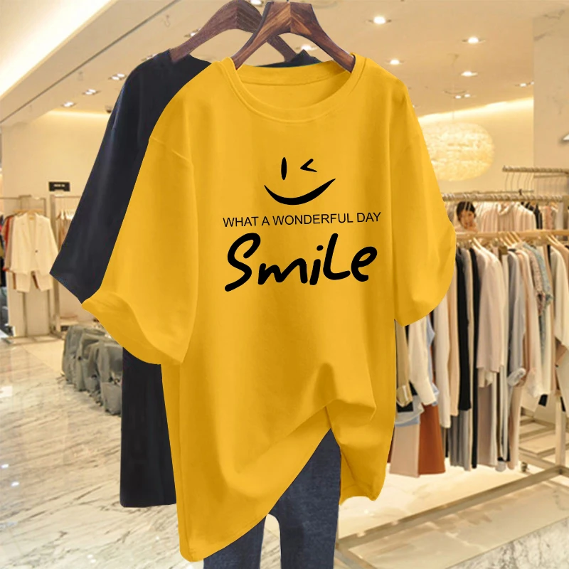 黄色纯棉宽松质感中长款短袖T恤女2026夏新款欧货大版上衣打底衫