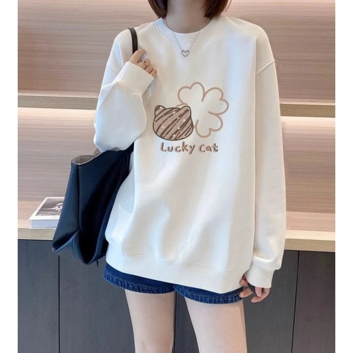 大码圆领卫衣女2025春秋薄款宽松设计感小众早秋大码加绒上衣外套