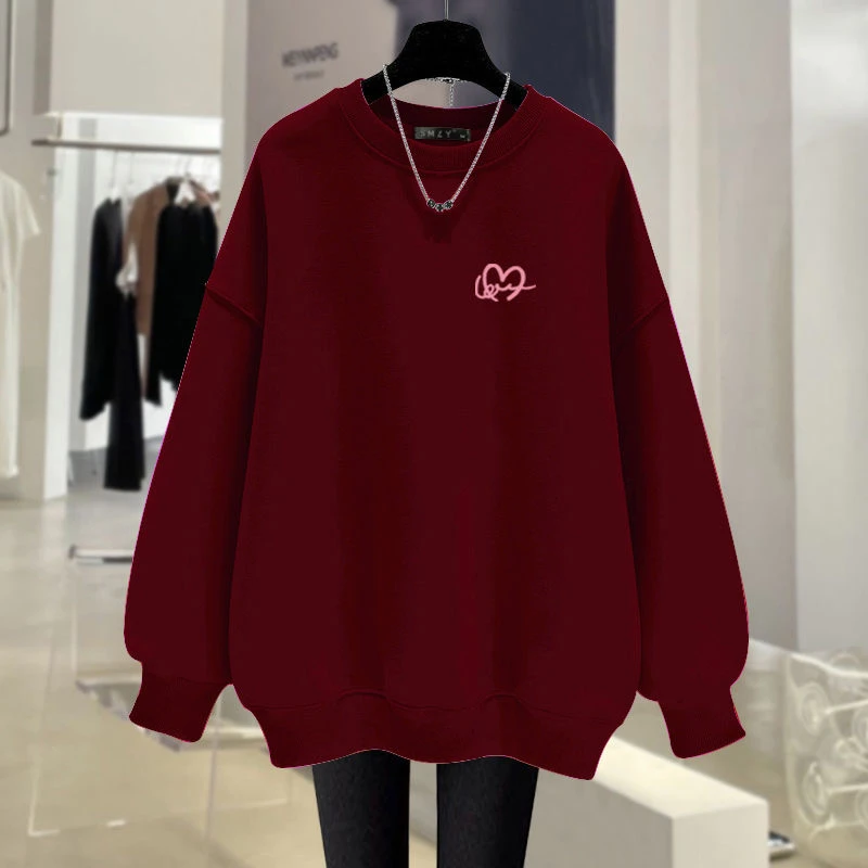 2025春秋新款韩版小个子休闲风圆领卫衣女装大码加绒加厚上衣外套