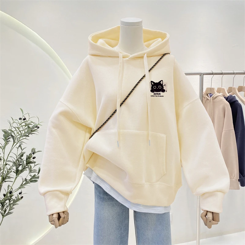 连帽卫衣女秋冬小个子2024新款爆款大码宽松胖mm加绒加厚外套上衣
