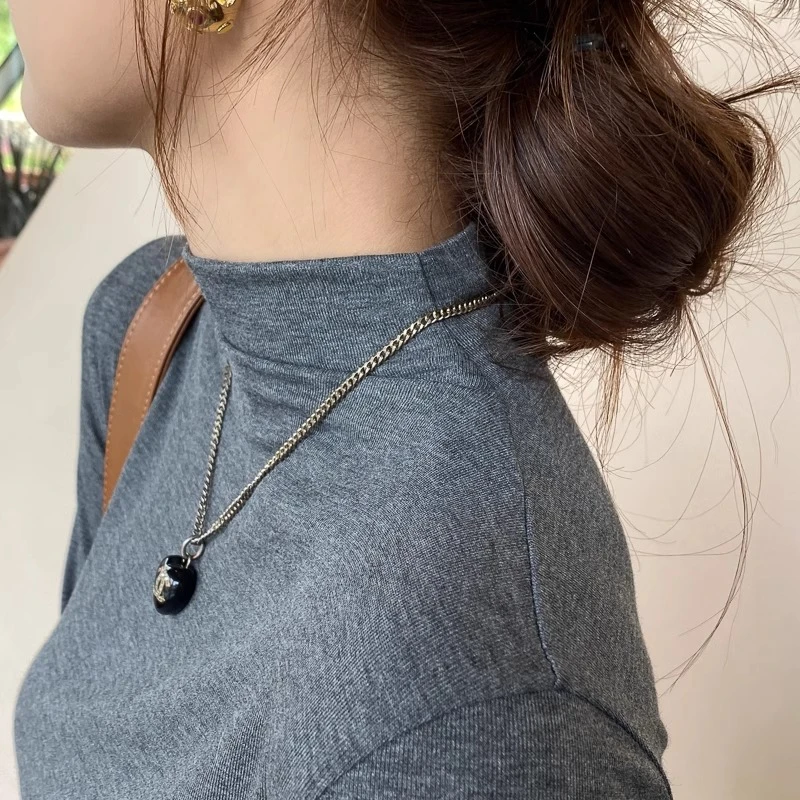 修身半高领灰色打底衫内搭女早秋长袖显瘦高级感洋气灰色秋冬上衣