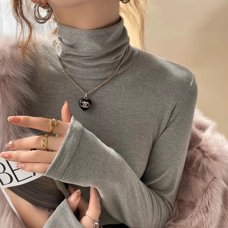 高领打底衫女加绒保暖2025秋冬新款灰色堆堆领长袖内搭高级感上衣