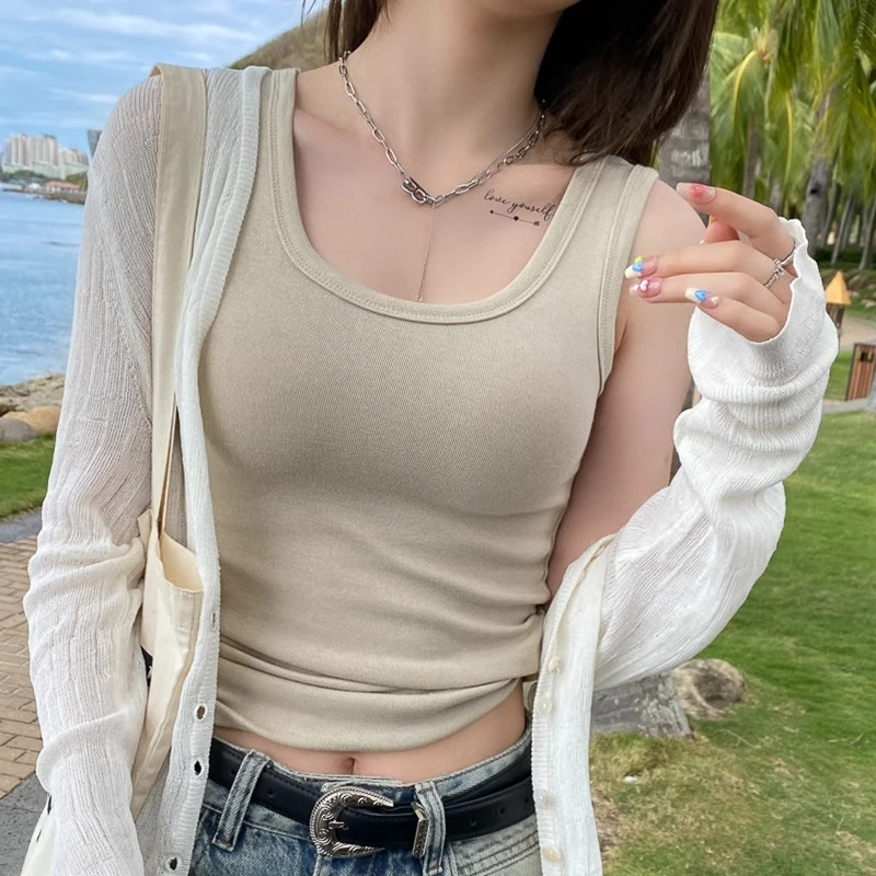 纯棉吊带女夏季内搭2025新款宽肩带遮副乳小背心U领打底无袖上衣