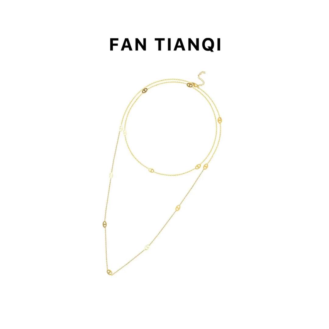 钛钢项链 范天奇/FAN TIANQI钛钢不掉色双层猪鼻子项链简约毛衣链
