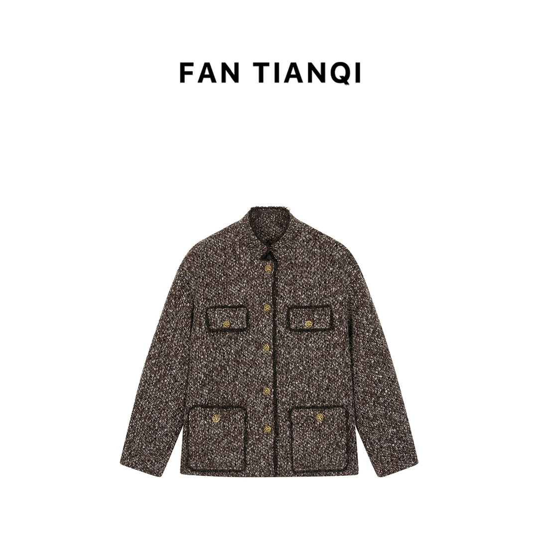 范天奇/FAN TIANQI【静奢】法式羊毛粗纱亮片立领外套棉服FWOT41082