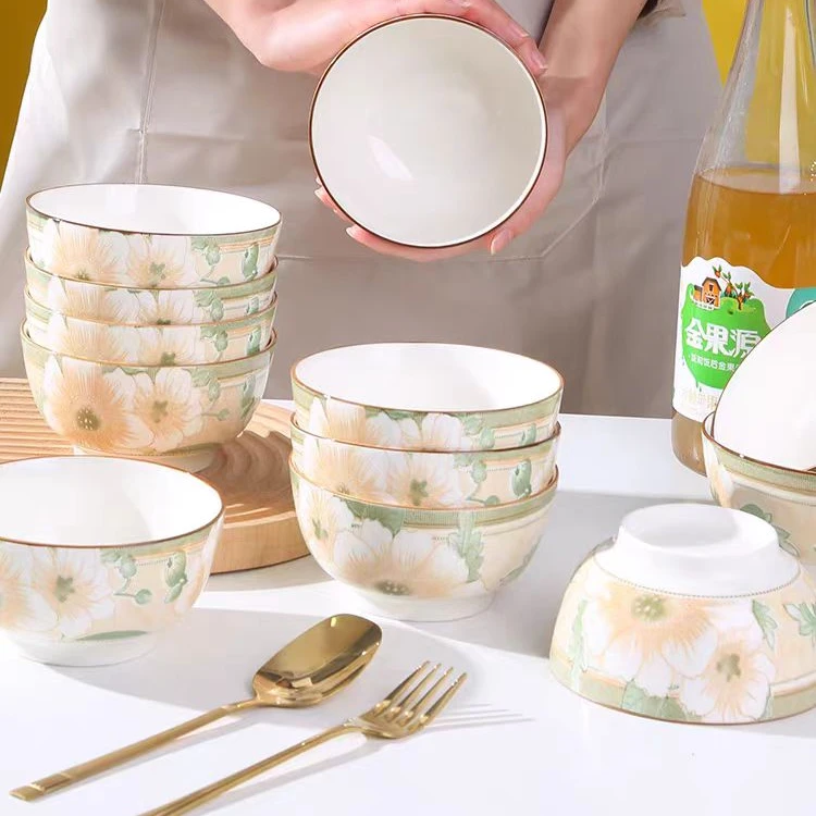 【破损包赔】山茶花5英寸沙拉米饭碗10只装网红高温陶瓷釉下彩家用