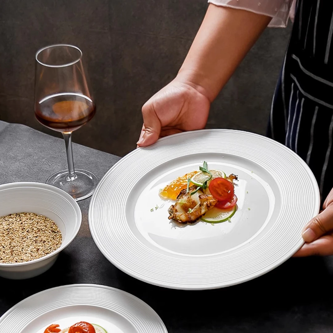 高级感西餐骨瓷螺纹汤盘草帽盘家用法式意面Jessica 【专属链接】