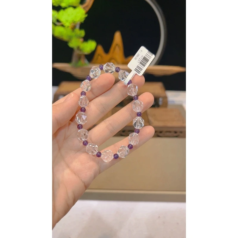 单圈白水晶手串切面搭配紫水晶配珠款H1251