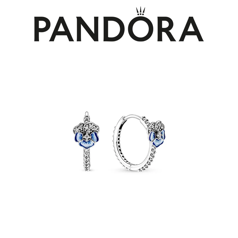 PANDORA/潘多拉 925银耳饰 潘多拉轻奢镶嵌 蓝色三色堇耳环