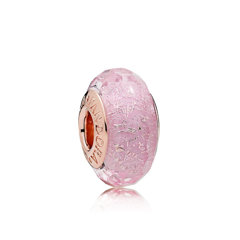 PANDORA/潘多拉 吊坠925银玻璃 粉色闪烁玻璃串饰穆拉诺DIY串珠
