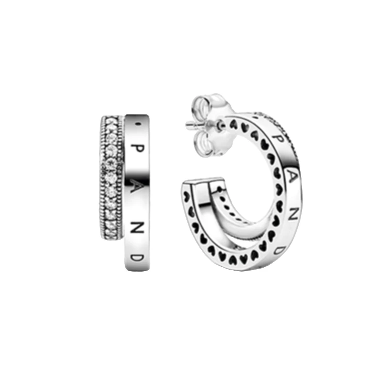 PANDORA/潘多拉 925银耳饰 圆环Pavé 密镶双环耳环