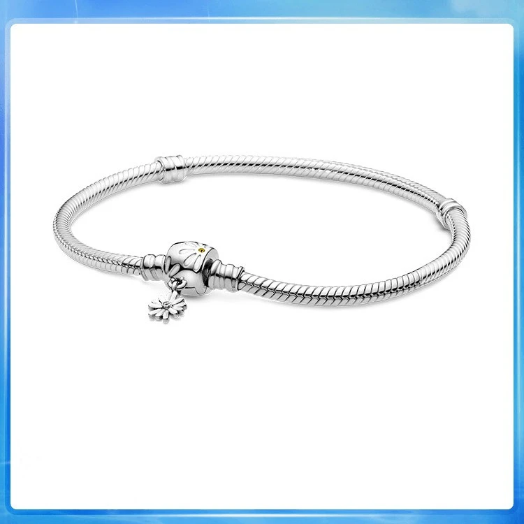 PANDORA/潘多拉 925银合成锆石手链 雏菊链扣蛇骨链