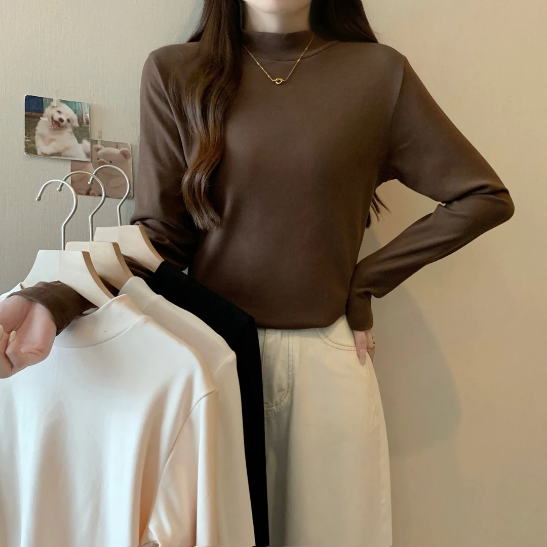 【11月活动价】半高领德绒打底衫女秋冬修身显瘦内搭套头上衣66233#