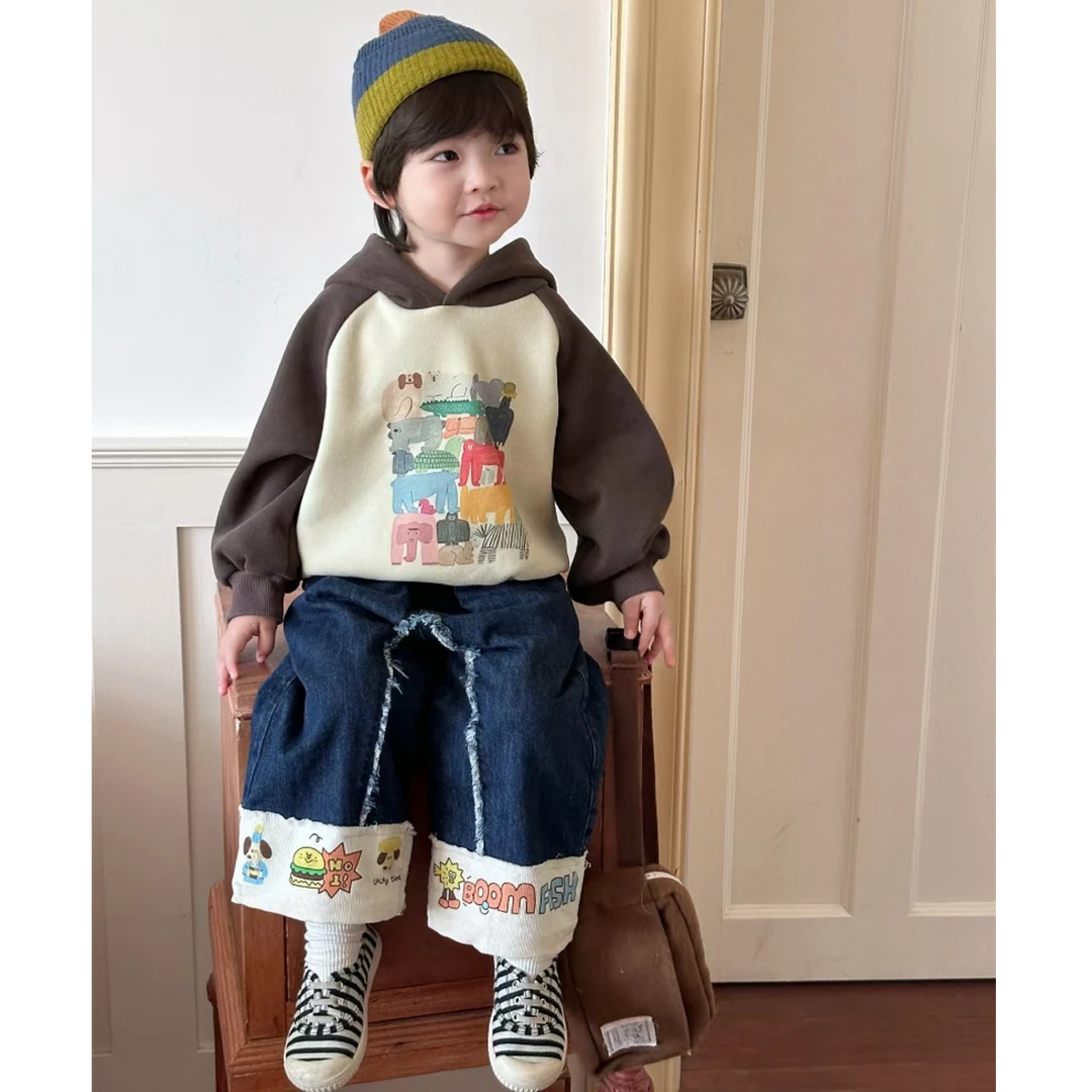 2024深秋冬韩版百搭儿童长裤 男童女童中性加绒牛仔裤