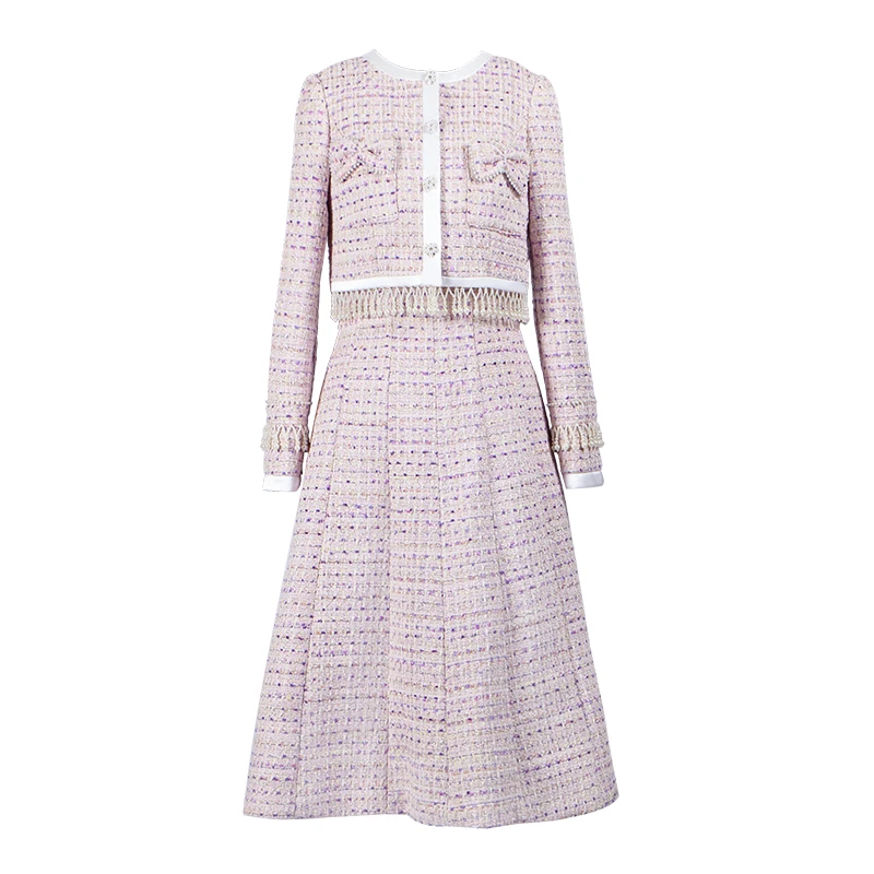 JOOOYS 粗花呢无袖连衣裙珍珠流苏外套小香风时尚套装MJ-122144