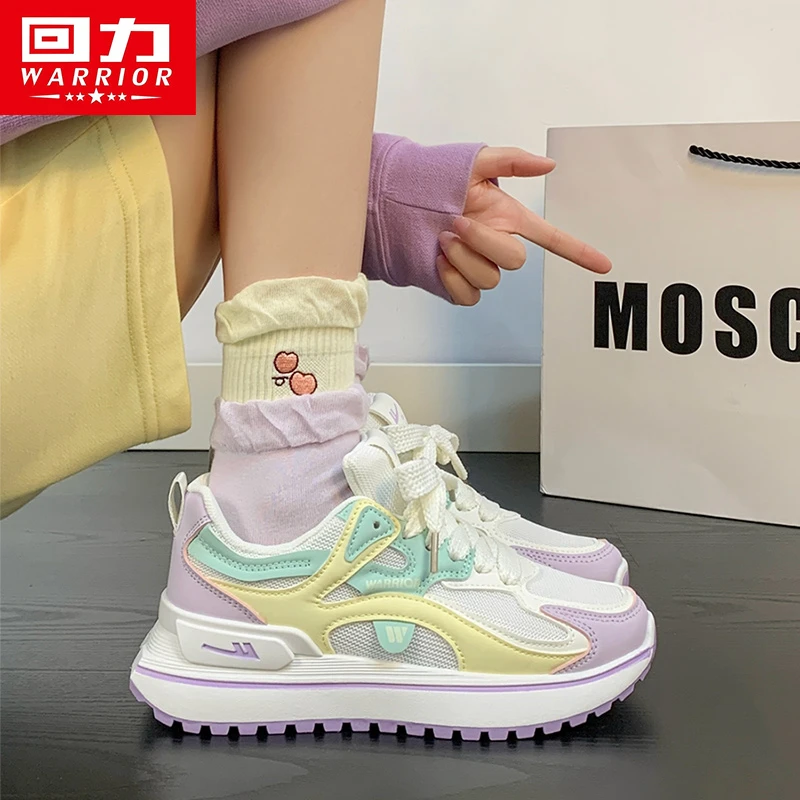 WARRIOR/回力女鞋ins厚底小白鞋夏季网面透气轻便老爹鞋百搭小众