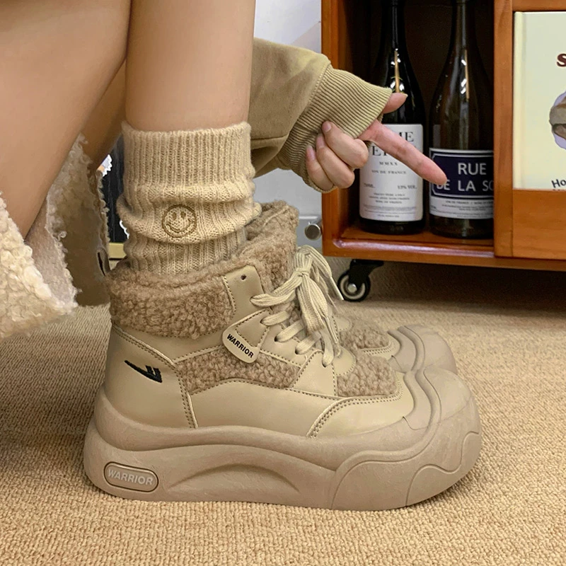 回力丑萌高帮加绒加厚底板鞋冬季小众女鞋休闲百搭保暖棉鞋ins潮