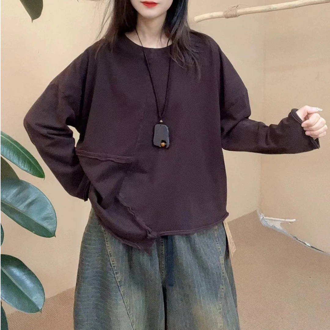 秋季新款炒色卫衣春秋长袖短款复古宽松韩版纯色百搭小众休闲时尚
