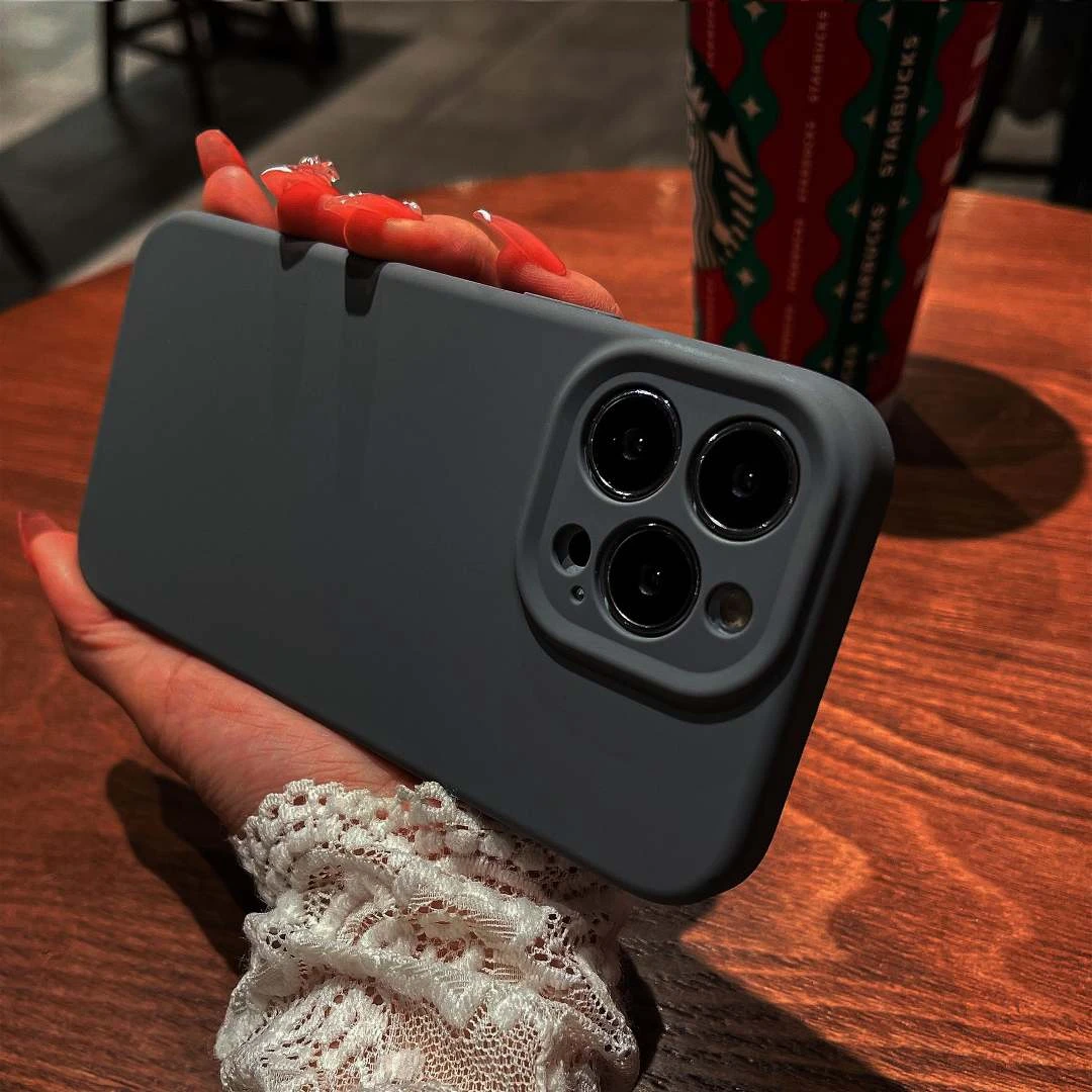 炭灰色适用苹果16promax液态镜头全包iphone15防摔保护套14肤感13