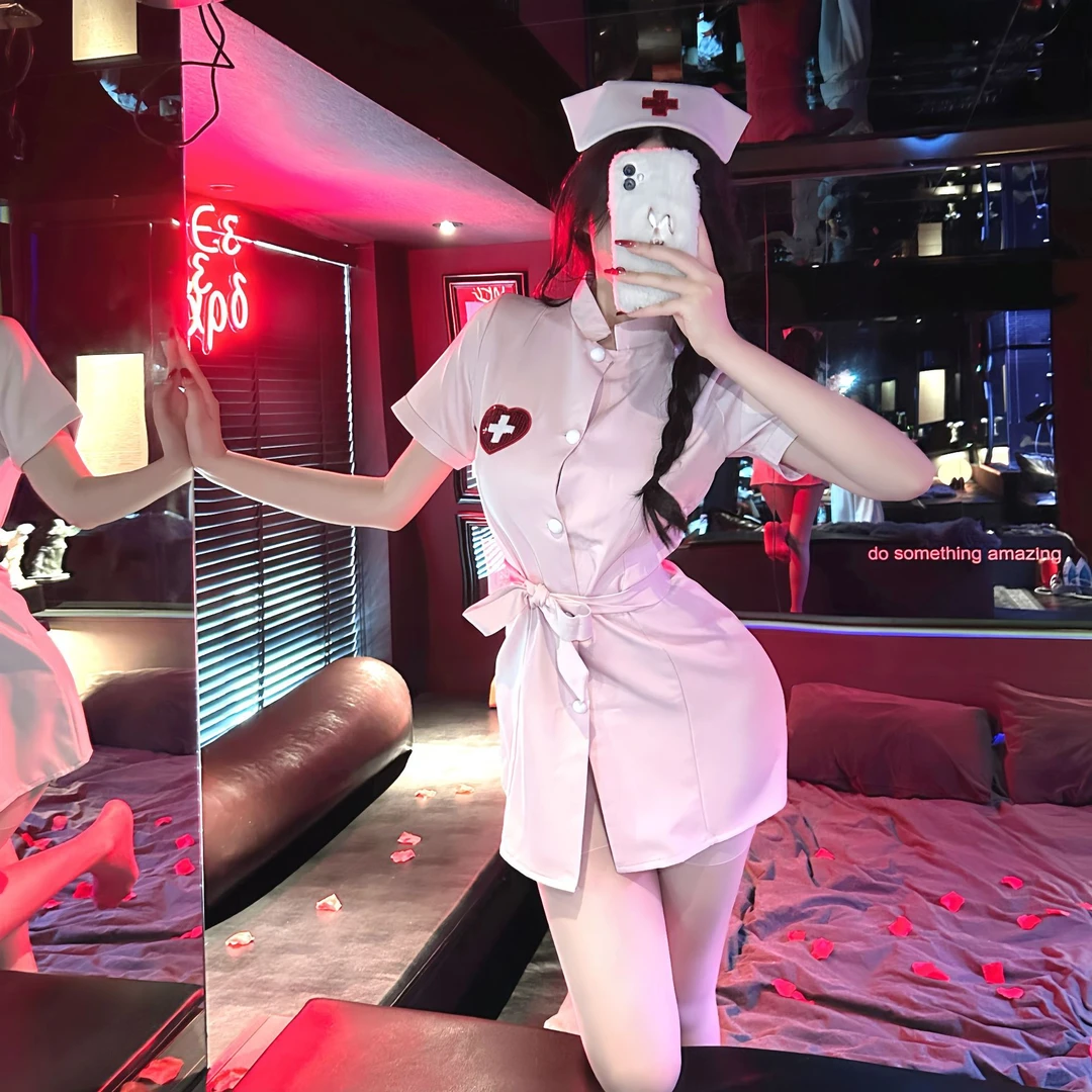 夜生活护士装情趣内衣火辣纯色短裙床上制服套装