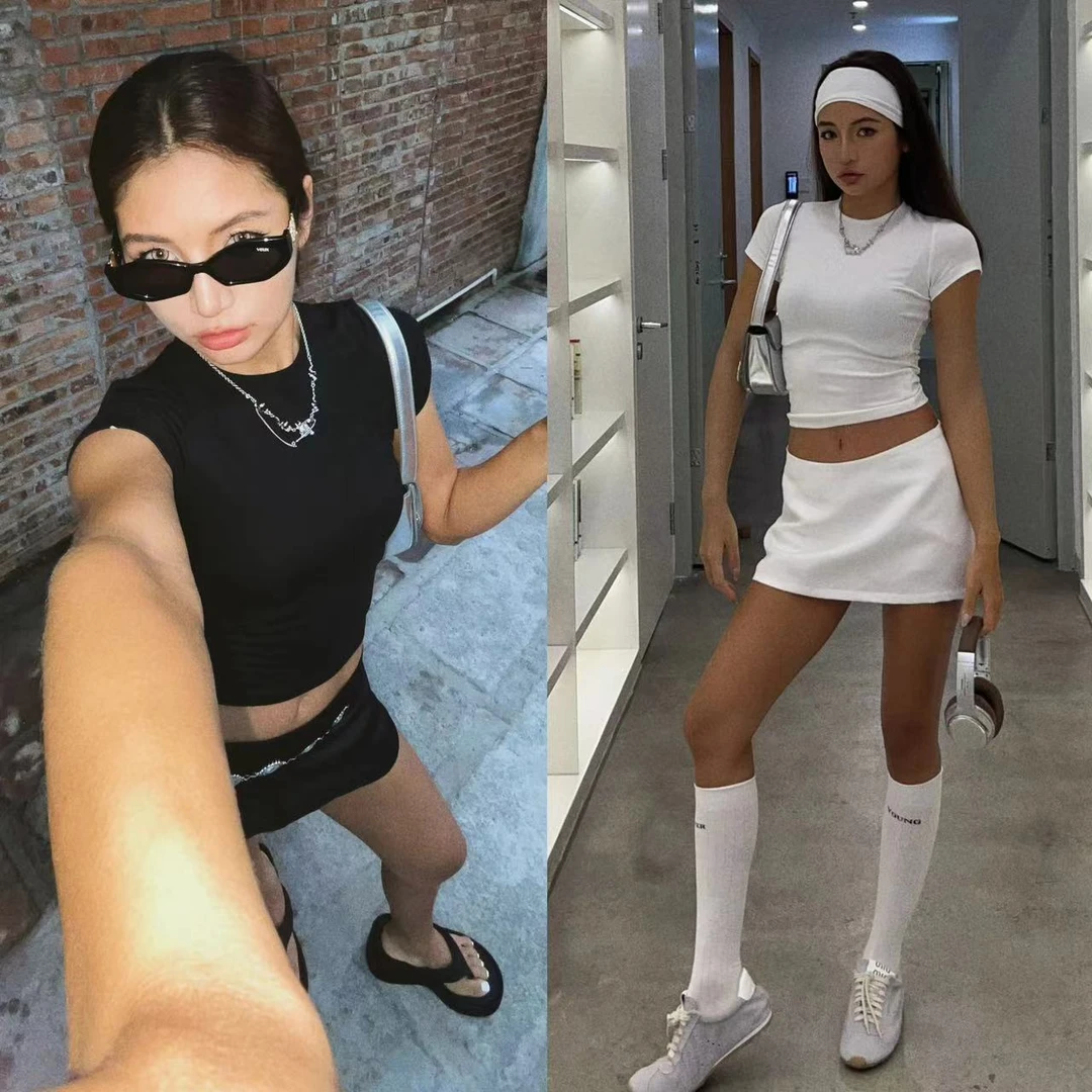 小野熊 夏季短款显瘦辣妹性感运动欧美T恤 X24T0669