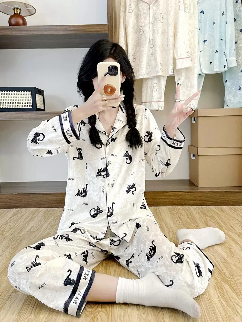 【新款】猫咪高级金钻绒睡衣女秋冬新家居服送闺蜜女朋友生日礼物