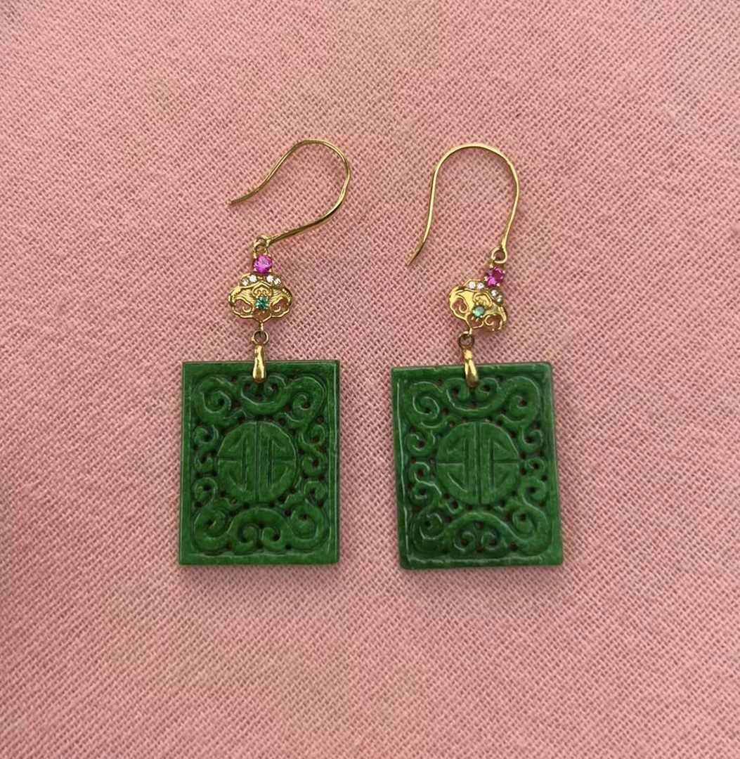 翡翠方牌耳饰耳坠