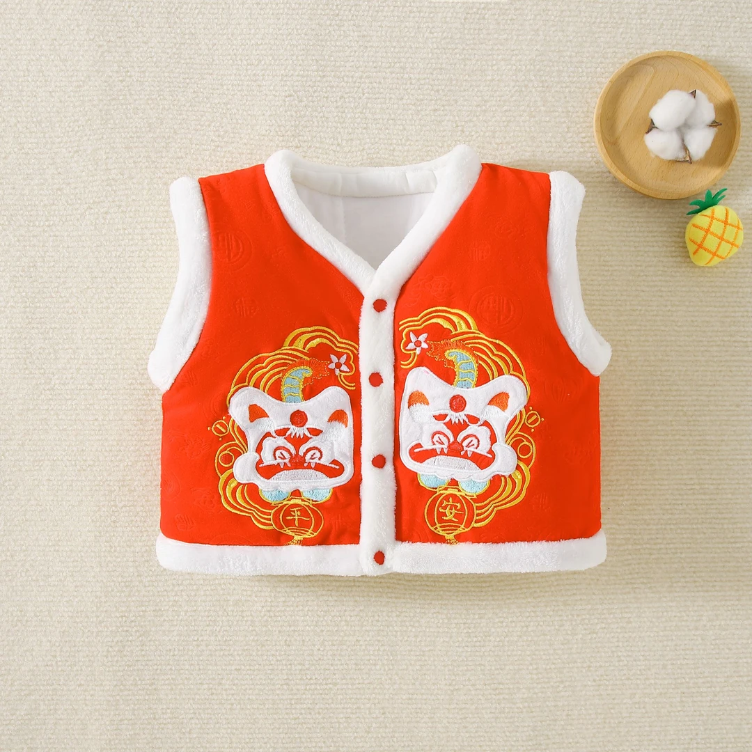 haquhou/哈趣猴男女童中国风宝宝拜年服加厚马甲民族风新年战袍