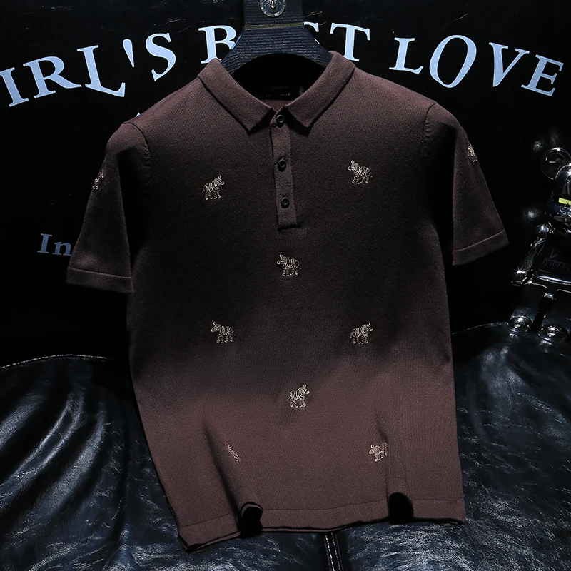 潮男新伊轻奢百搭翻领刺绣Polo衫夏季潮牌休闲时尚帅气针织T恤