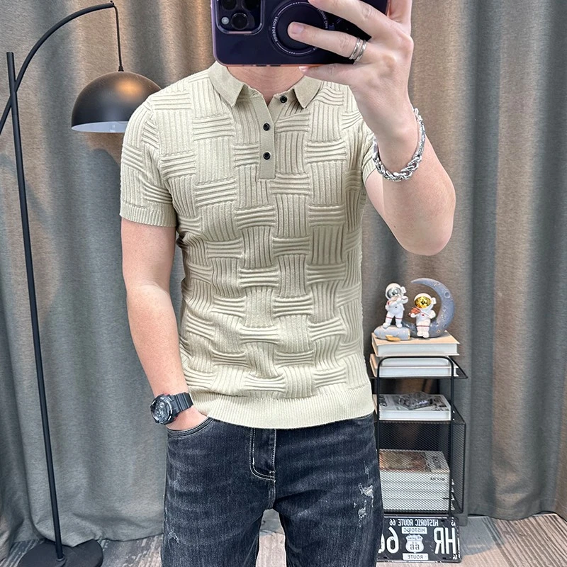 短袖polo衫男士2025春夏新款高端翻领针织衫修身轻奢有领半袖上衣