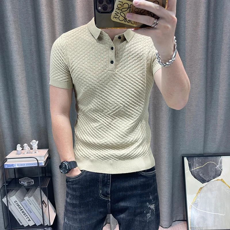 纯色翻领针织衫男半袖男士polo领短袖毛衣时尚修身青年潮流保罗衫