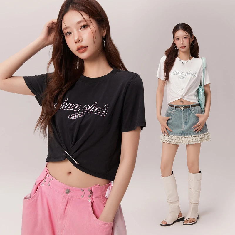 CHUU夏季女装基础圆领套头设计短款辣妹穿搭显瘦个性百搭时尚T恤