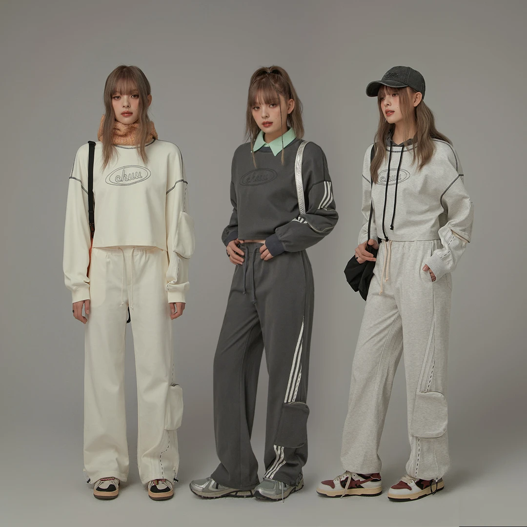 CHUU秋季女装直筒松紧腰设计抽绳工装风显瘦宽松百搭休闲裤