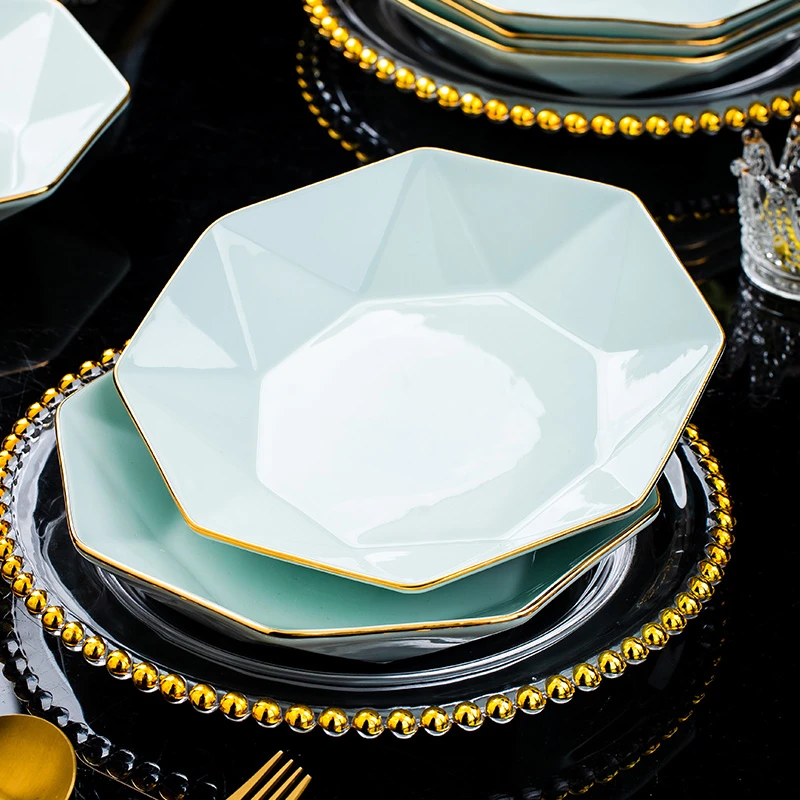影青异形盘组合【八角盘2个+莲花盘2个+荷叶盘2个】家用盘子餐具
