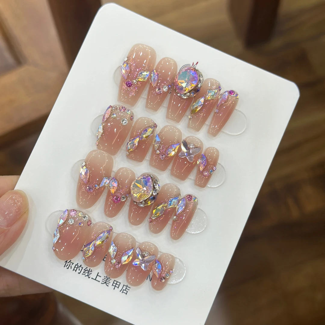 甜桃牛乳施家全华手工定制穿戴甲美甲成品美甲贴片10片