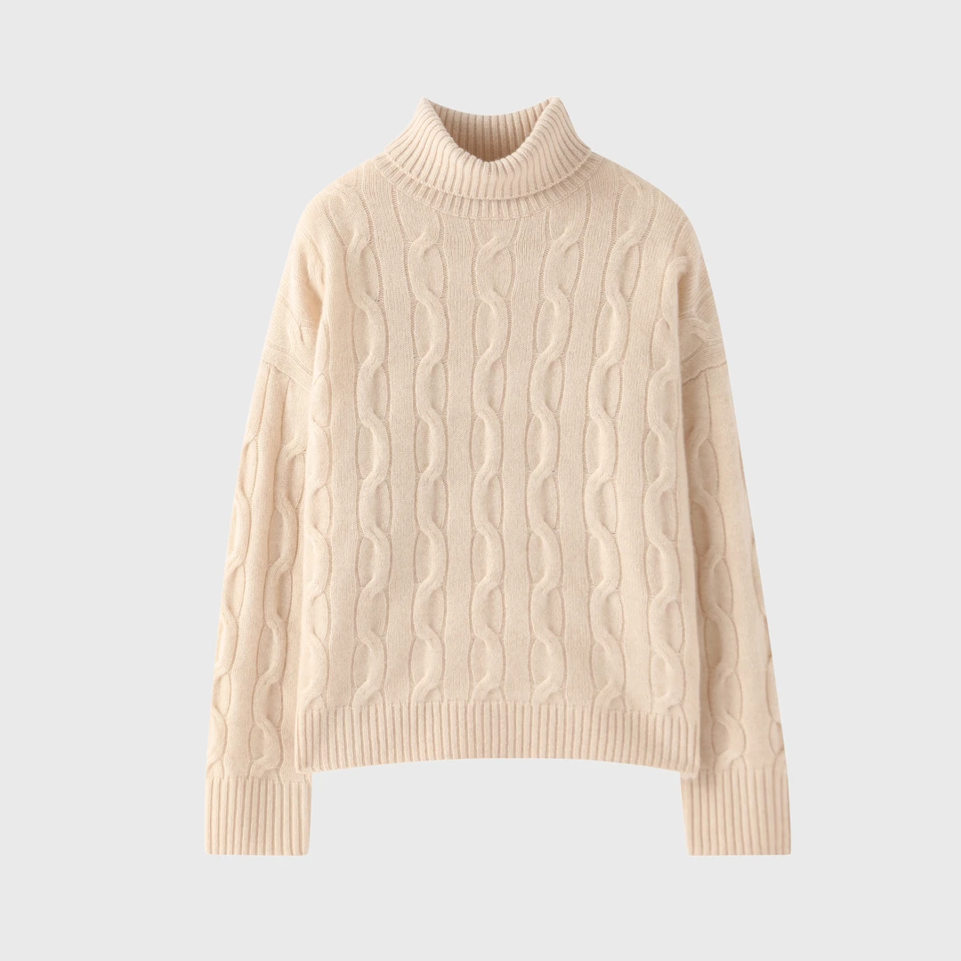 CENTERMER山羊绒高领绞花羊绒衫纯色亲肤舒适温暖针织衫秋冬保暖