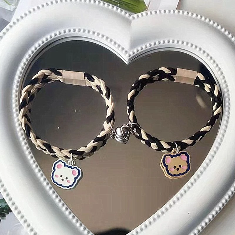 铁合金手链 编织小熊情侣手链一对送男友网红闺蜜小皮筋头绳韩版