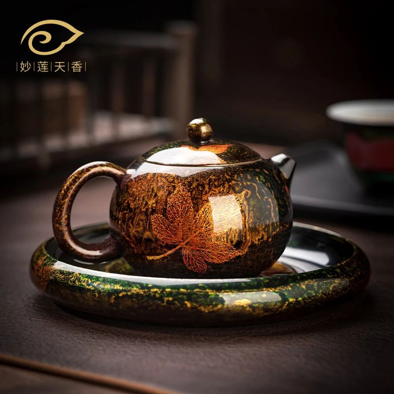 妙莲天香创意手绘枫叶紫砂国色大漆西施壶茶壶家用泡茶壶泡壶