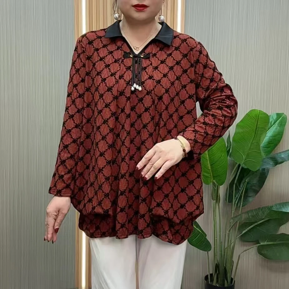 秋季新款时尚加大加肥妈妈装宽松显瘦新中式国风女长袖上衣小衫