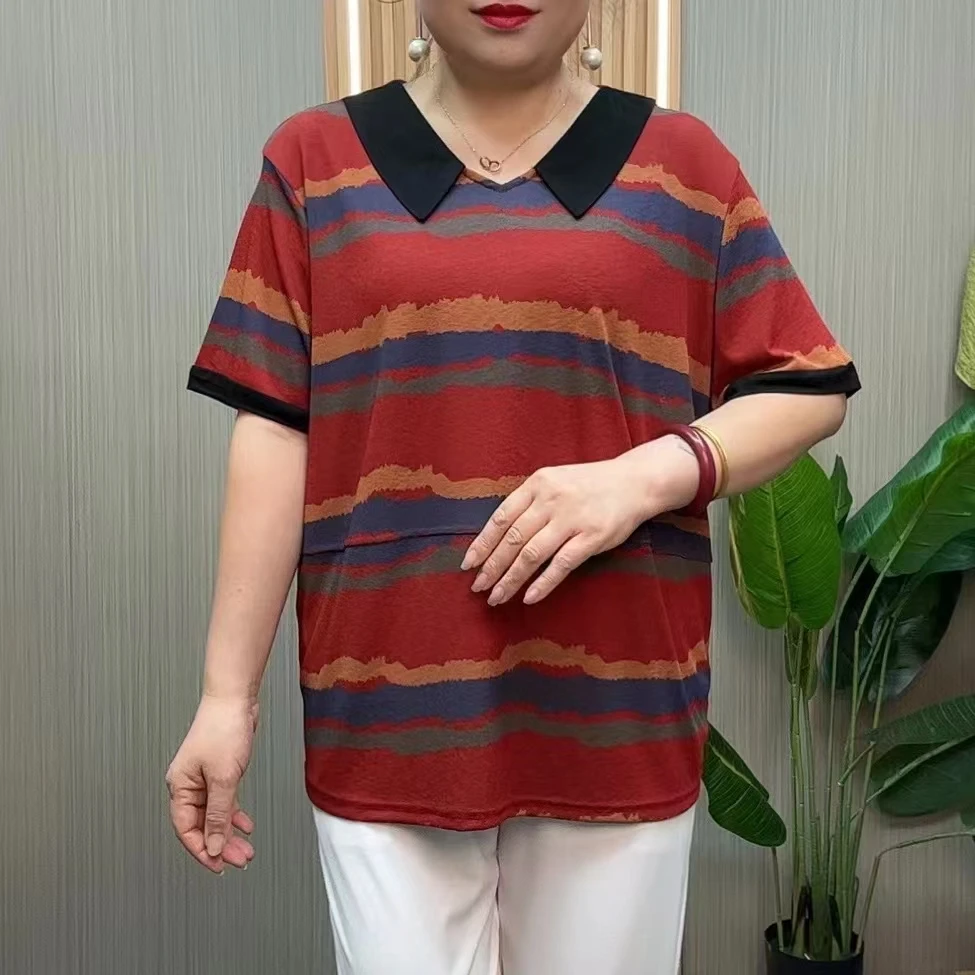 夏季新款时尚加大加肥妈妈装宽松显瘦女士大码短袖小衫