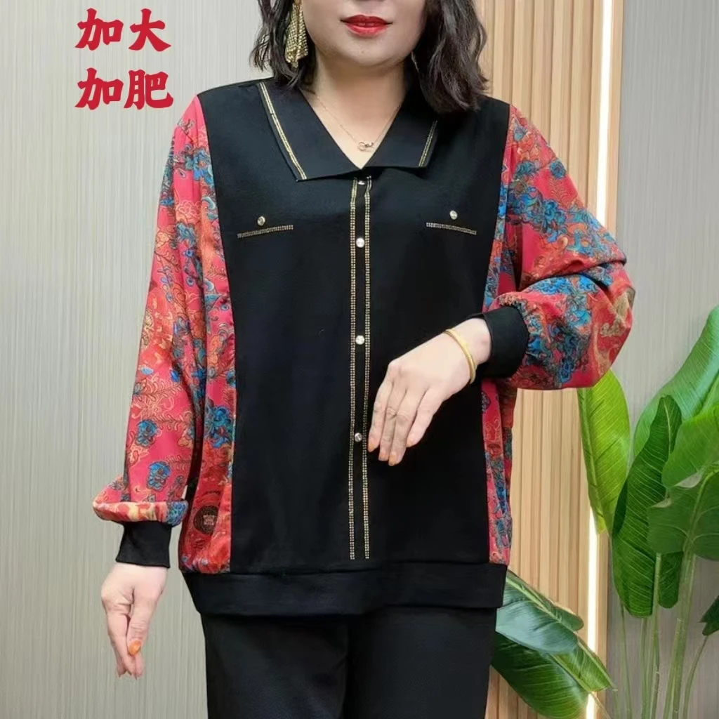 春季新款时尚加大加肥中老年妈妈装宽松显瘦女长袖上衣小衫