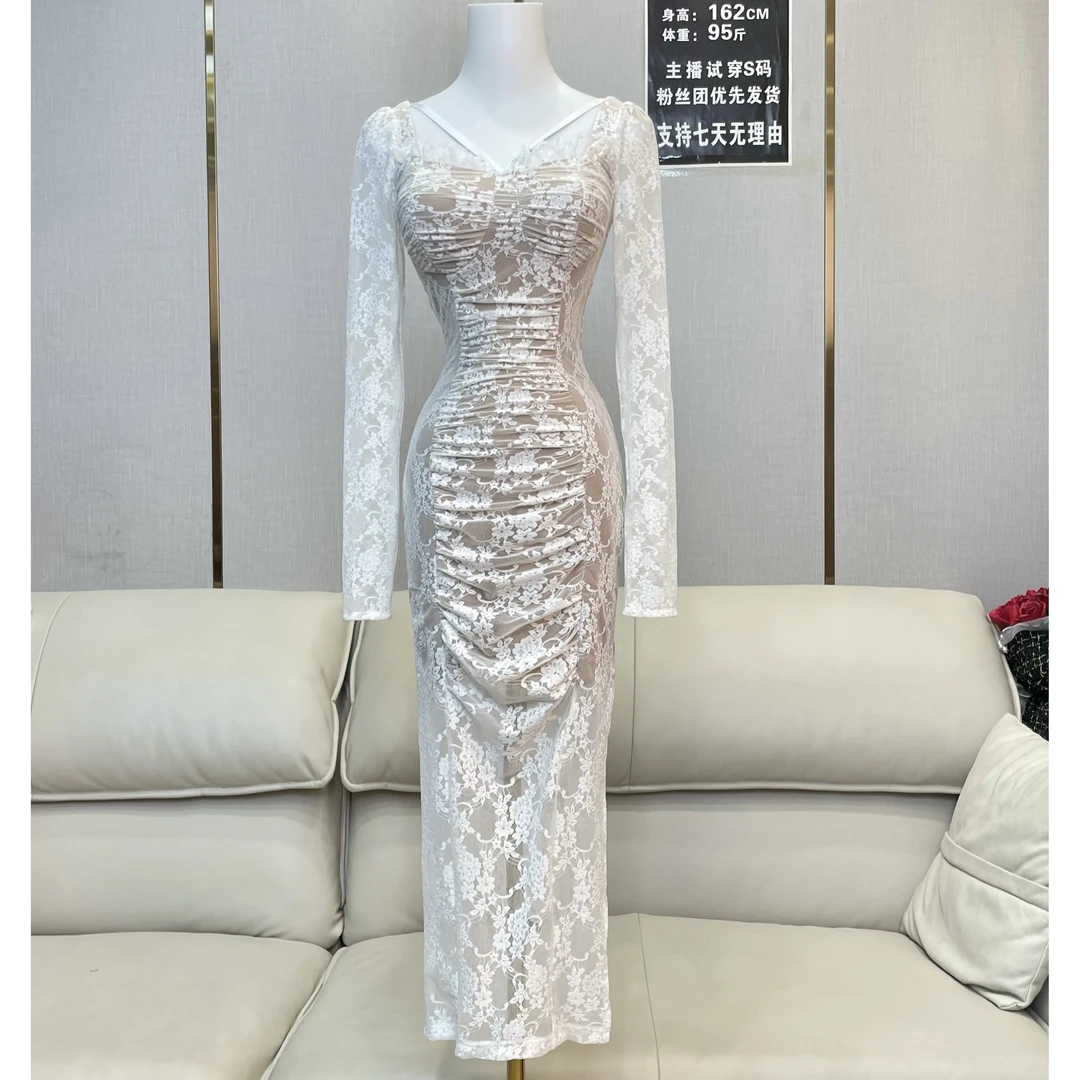 鱼子定制「欲擒故纵」气质轻奢名媛蕾丝修身显瘦包臀连衣裙Q0516