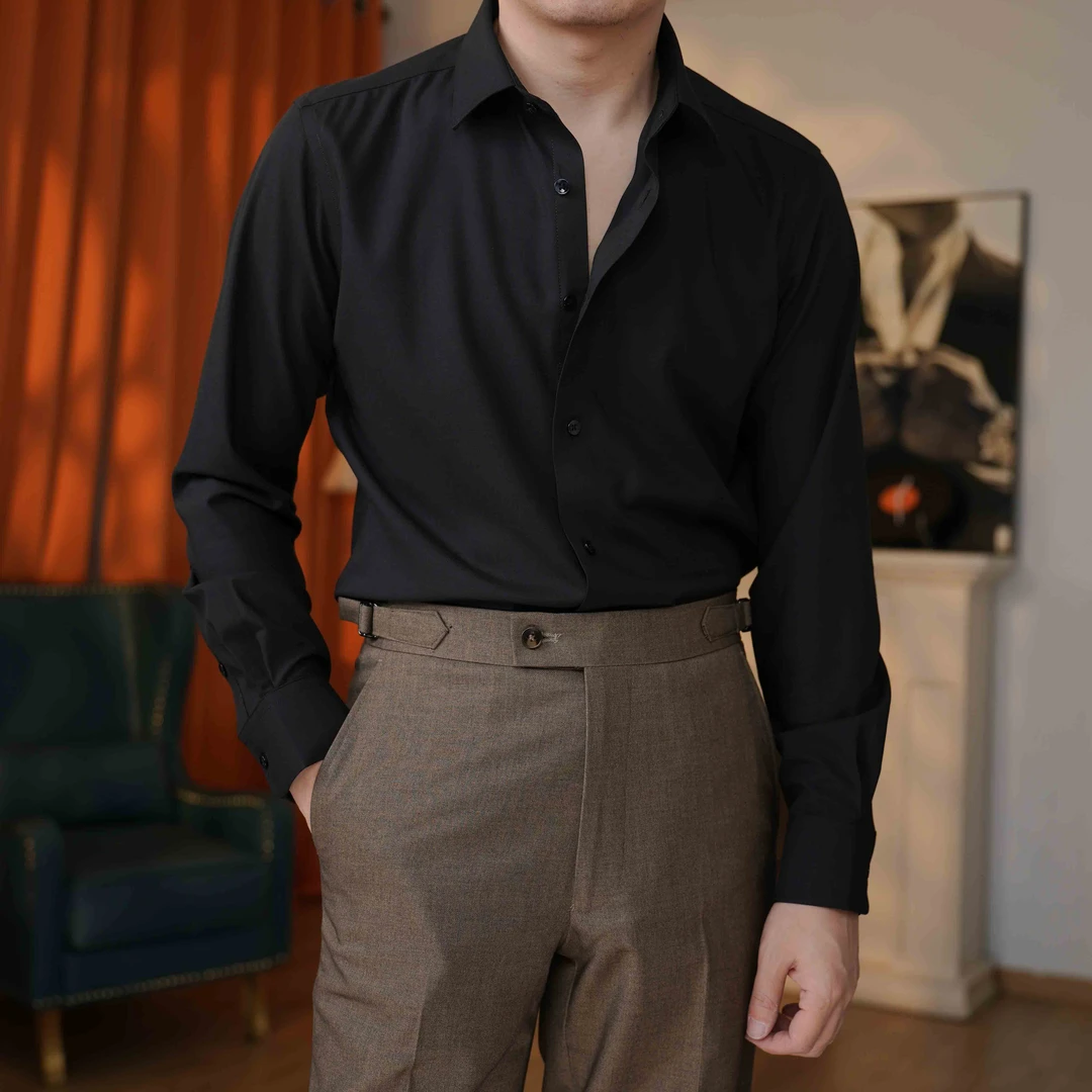 高货羊毛莫代尔衬衫小方领日常商务衬衣长袖衬衣男士百搭修身时尚