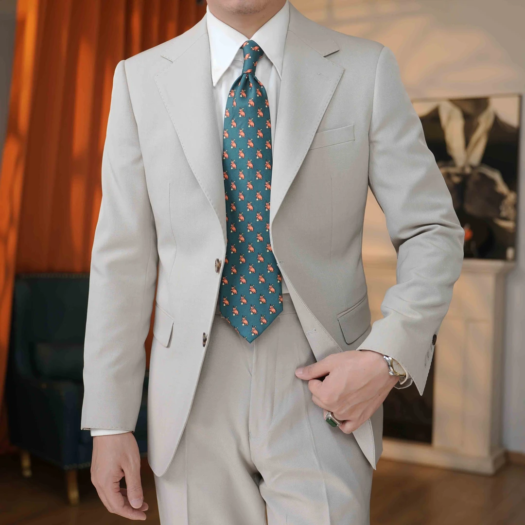 意式平驳领单排扣西服西装套装秋冬新款男士修身结婚时尚西服