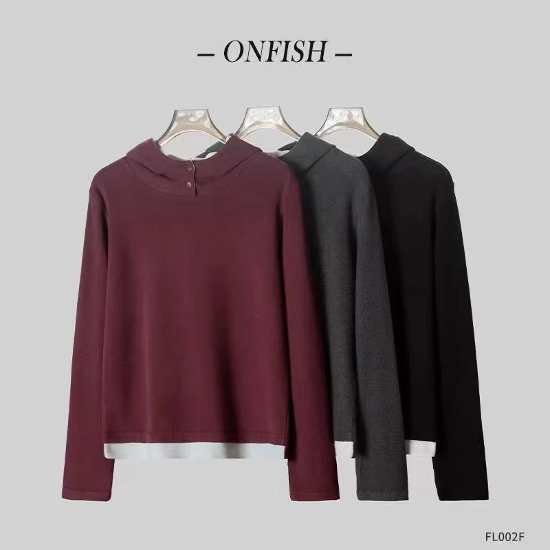 2024秋冬款设计感百搭假俩件连帽帽衫FL06F