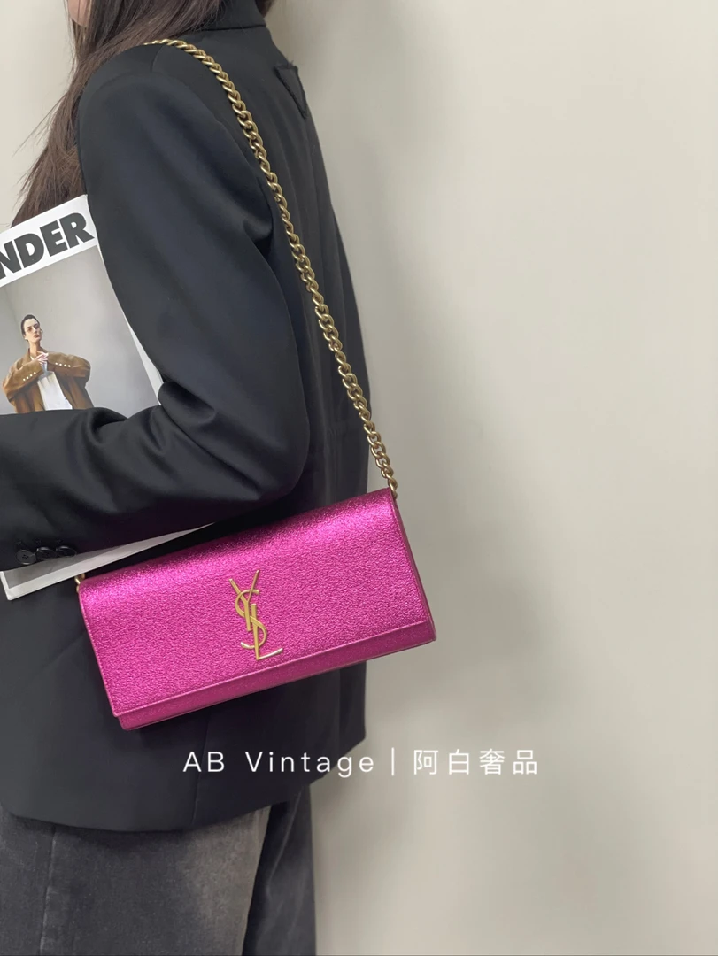 95新 YSL/圣罗兰 阿白奢品/YSL 电光粉手拿包