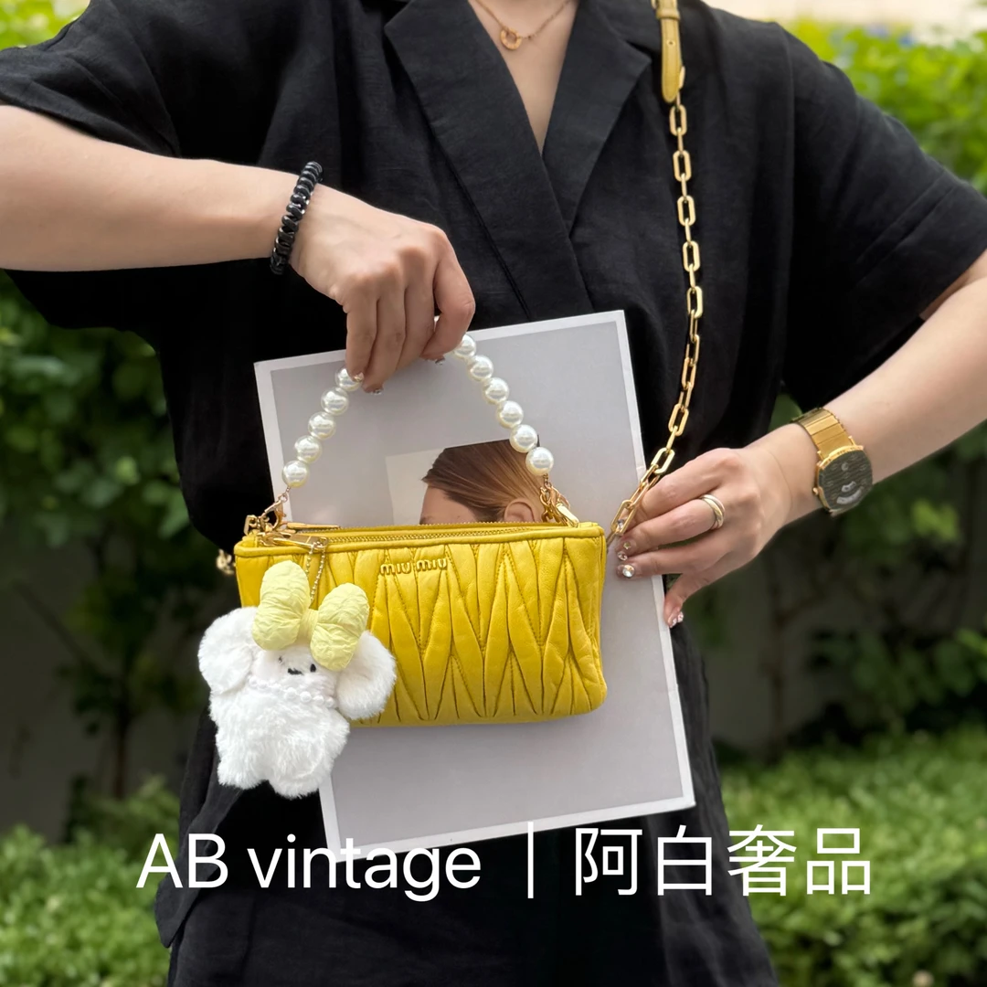 95新 MIU MIU/缪缪 阿白奢品/缪缪 黄色双子星单肩包